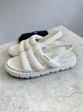 PRADA Women’s Blow White Padded Platform Sandals Size 39 / US 9